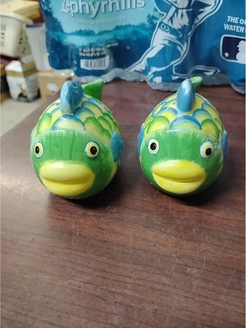 Nautical Beach Cottage Anthropomorphic Ceramic Fish Face Salt & Pepper Shakers